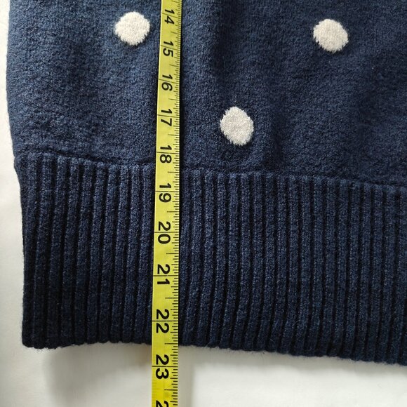 J. CREW Button Merino Blend Polka Dot Crewneck Sweater Navy Women's Size Medium - Picture 9 of 10